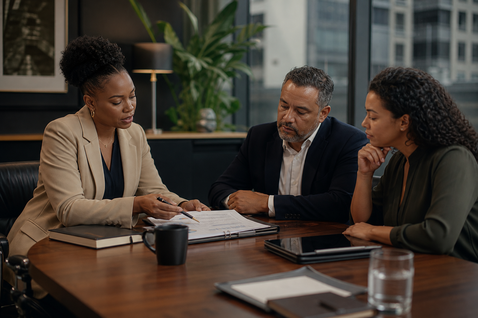 Financial services advisor consulting with clients