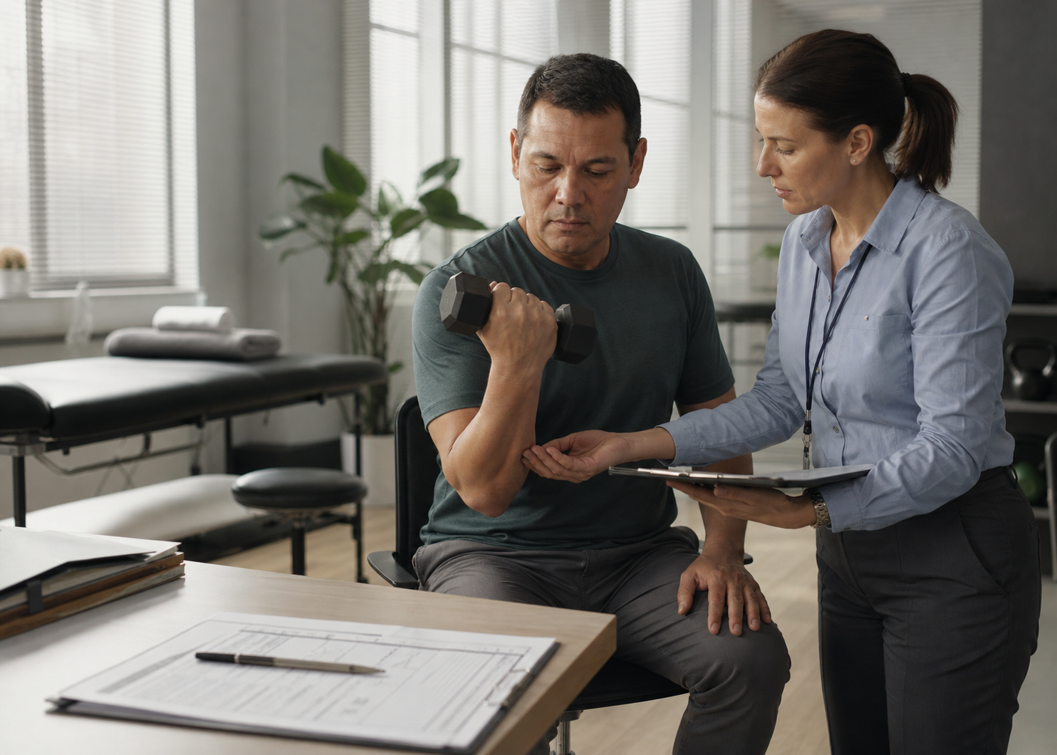 Occupational therapist conducting a functional capacity assessment